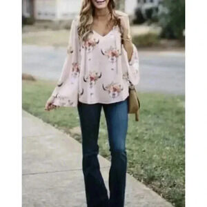 Show Me Your Mumu Blouse Womens Floral Bull Hippie Dippie‎ Top Size Small